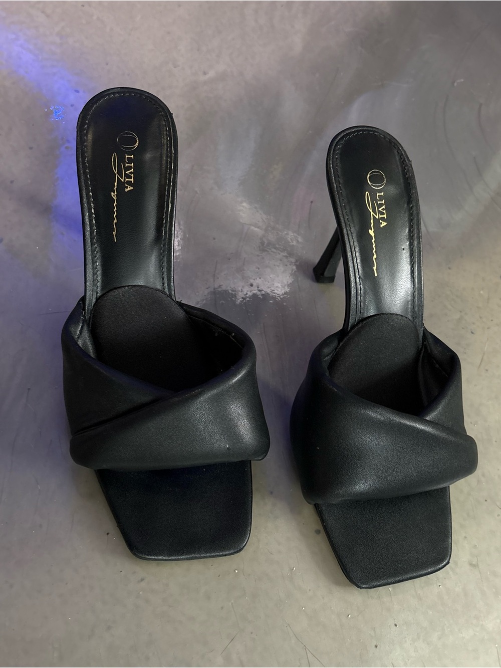 Signature Black Knotted Square-Toe Stiletto Mules